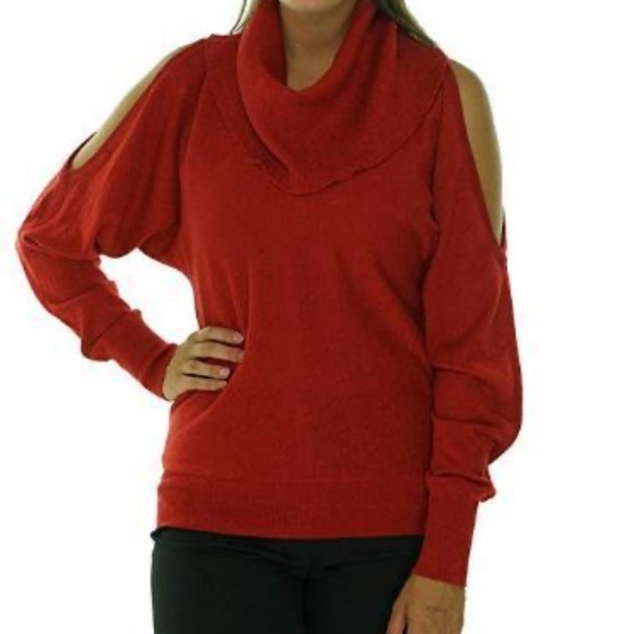 NEW Michael Kors Cut Out open Shoulder Shimmery cold cowl sweater Red M - Picture 13 of 13